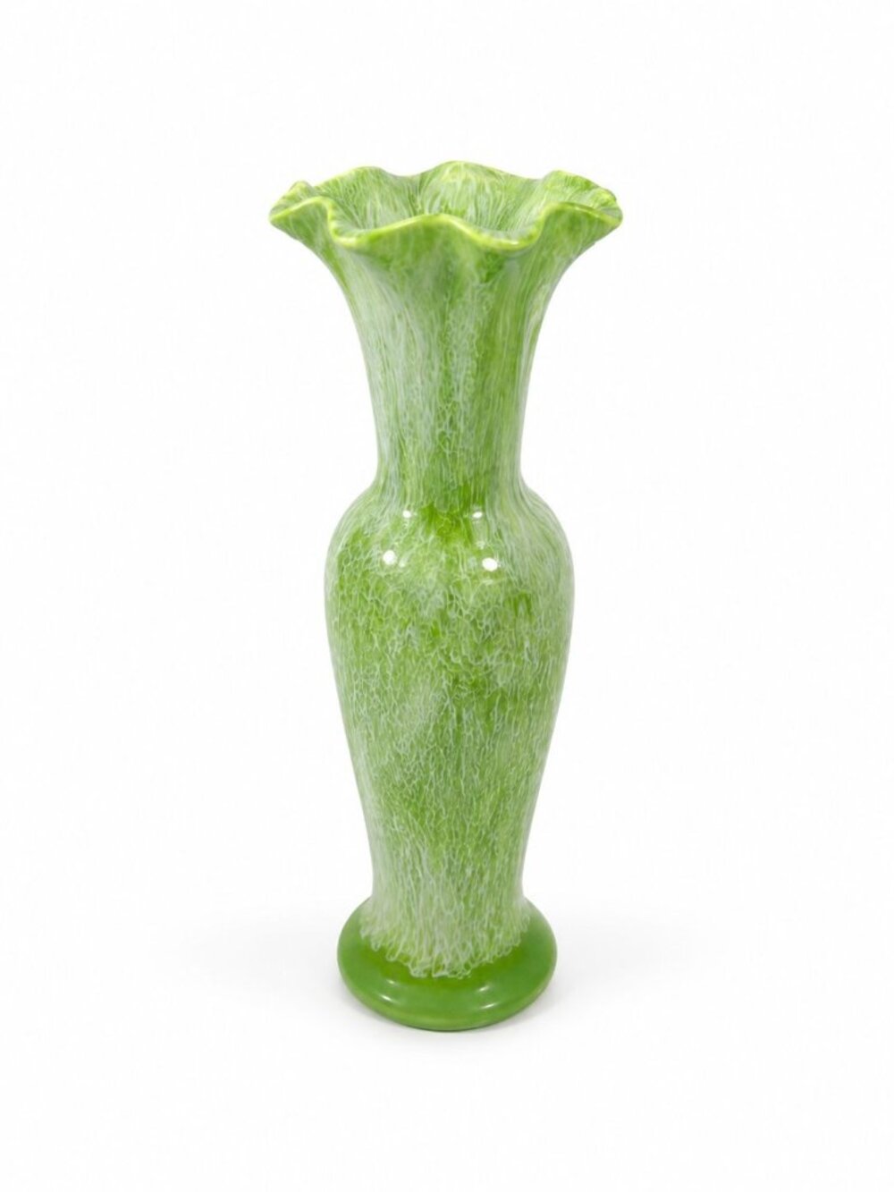 Flower Vase Royal Haeger 10" Lime Green Drip Glaze USA Pottery Scolloped Edge Co